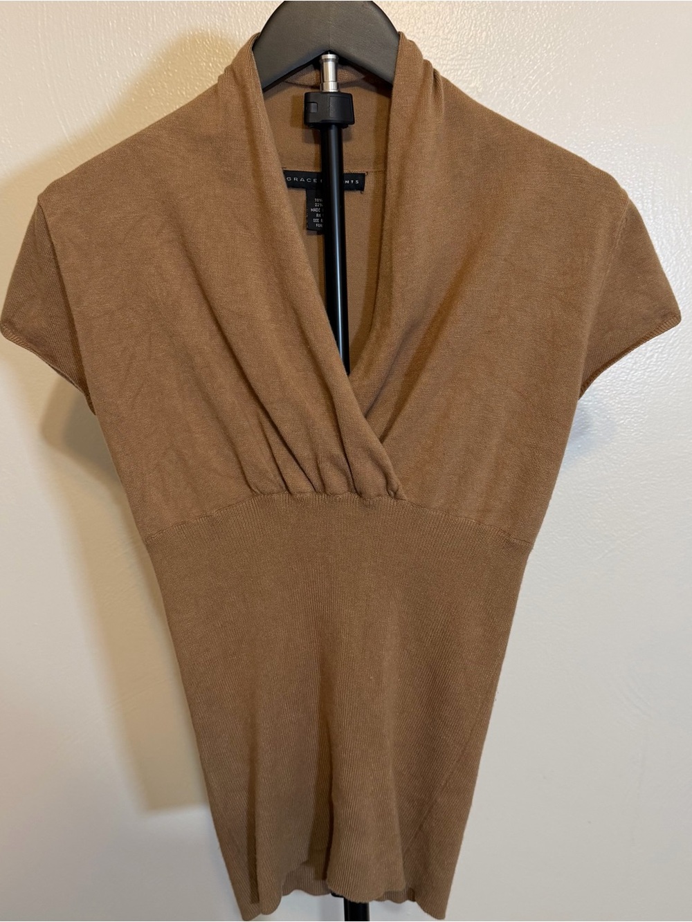 Grace Elements Taupe Brown V-Neck Short Sleeve Knit Tunic